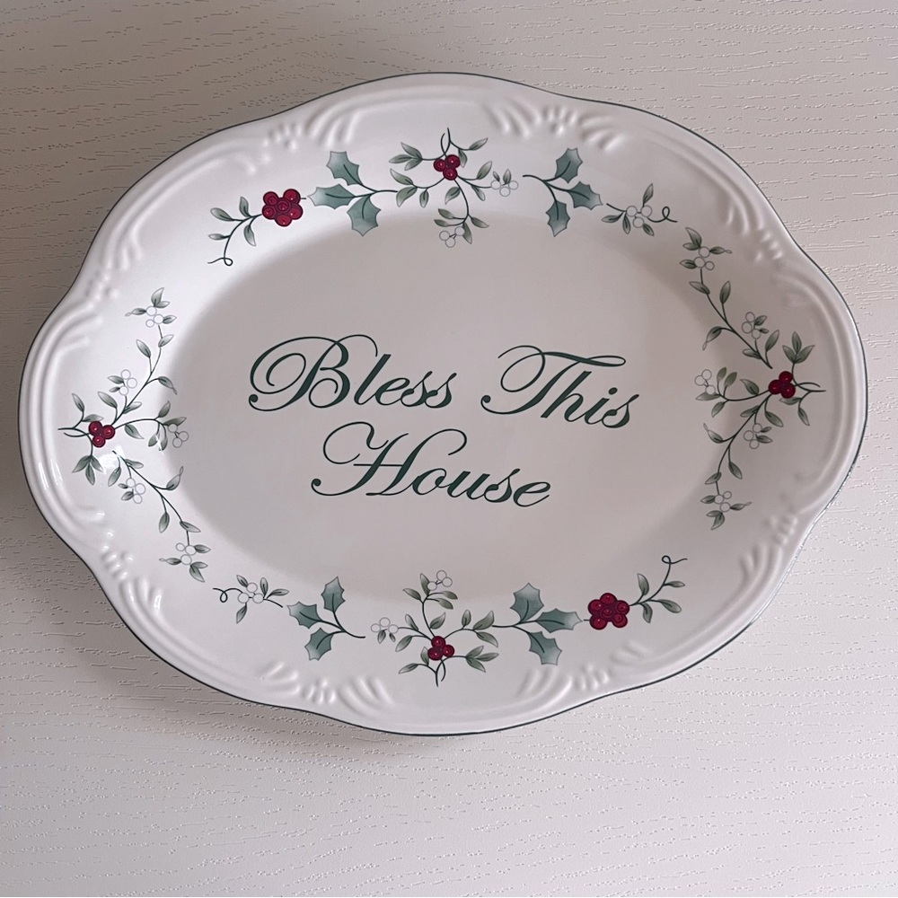 Pfaltzgraff Winterberry “Bless This House” Oval Platter – New / Never Used